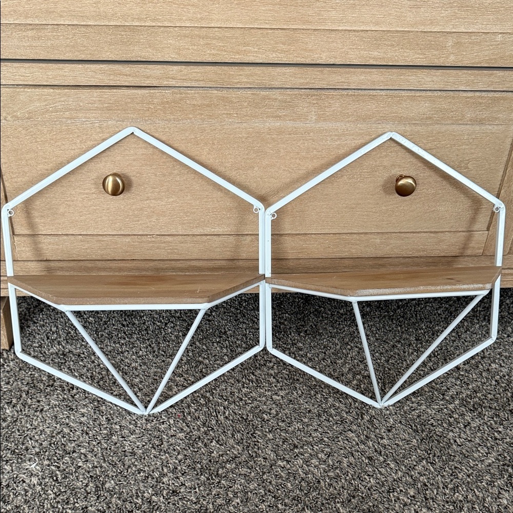 Geometric White and Brown Wall Shelves - Picture 3 of 3